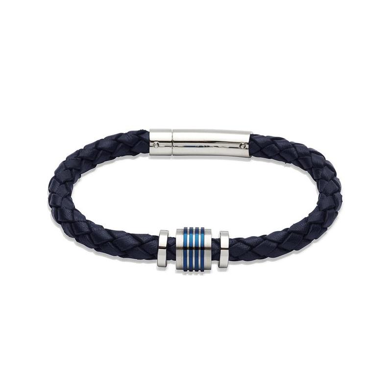 Unique Gents Navy Leather Braided Bracelet