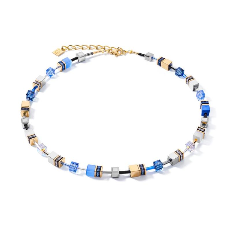 GeoCUBE® Stainless Steel Gold Blue Necklace
