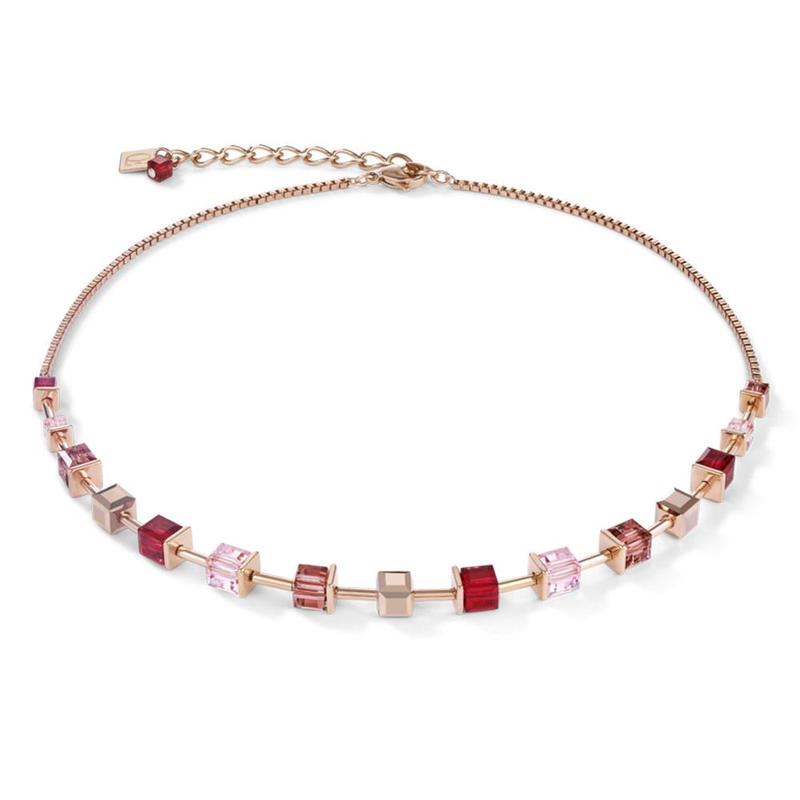 Rose Gold & Red GeoCUBE® Beaded Necklace