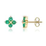 Round Emerald Four Cluster 9ct Gold Stud Earrings