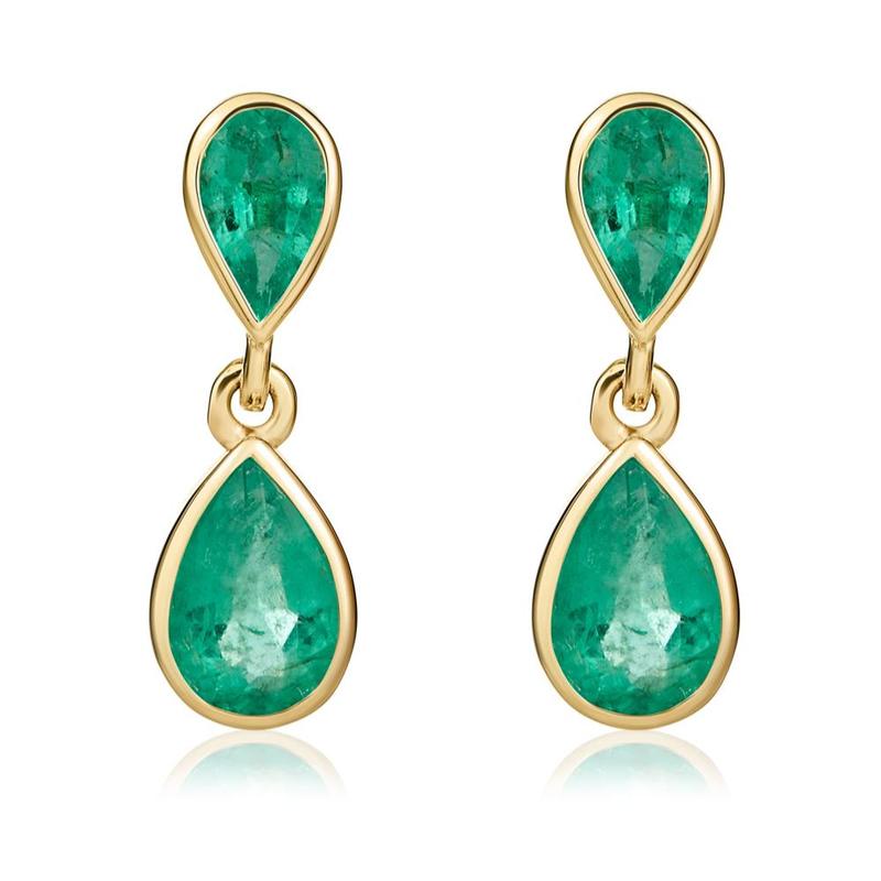9ct Yellow Gold Pear Shaped Emerald Drop Earrings