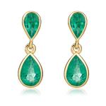 9ct Yellow Gold Pear Shaped Emerald Drop Earrings