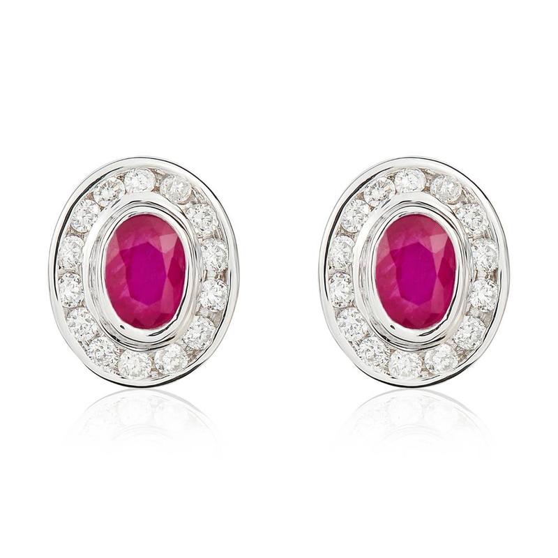 Oval Ruby & Diamond 9ct White Gold Stud Earrings