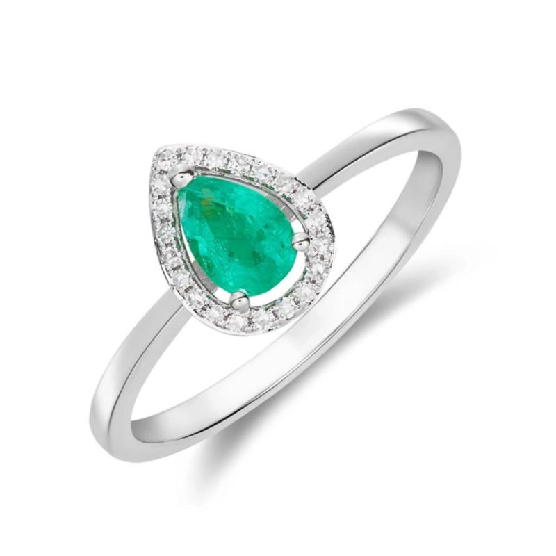 Pear Shape Emerald & Diamond 9ct White Gold Ring