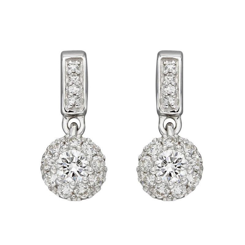 0.18ct Diamond Cluster Drop 9ctWhite Gold Earrings