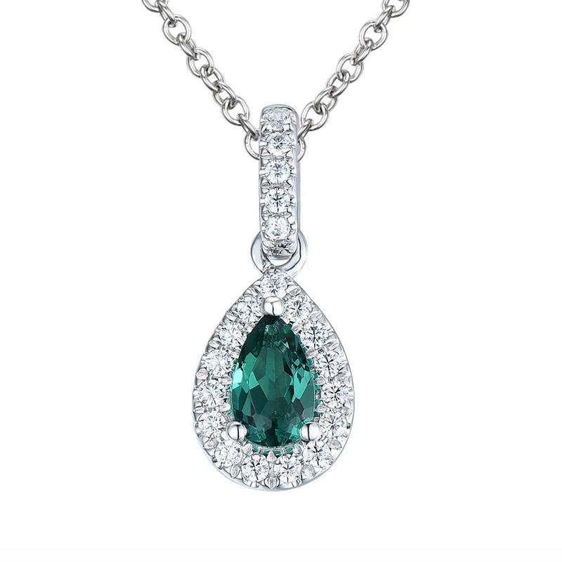 Pear Shaped Emerald & Diamond Cluster Pendant
