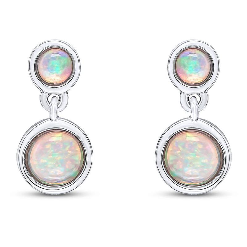 Double Opal 9ct White Gold Drop Earrings
