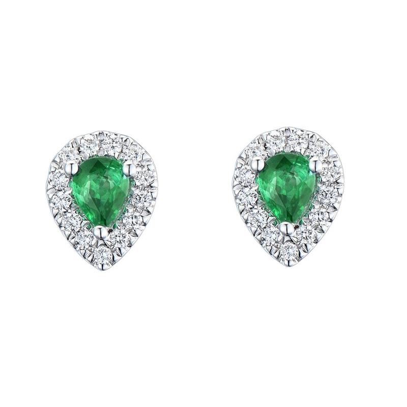 Pear Shaped Emerald & Diamond Platinum Studs