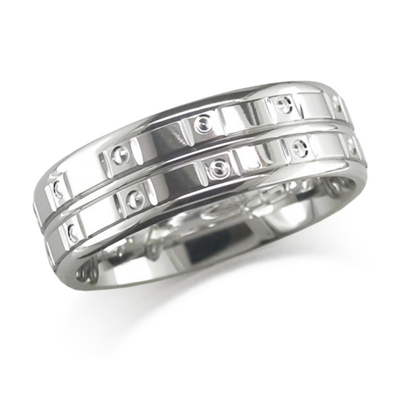 6.5mm Patterned 9ct White Gold Weddig Band