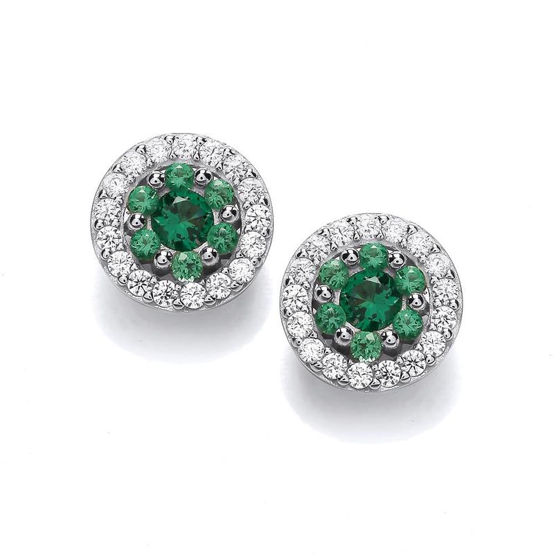 Emerald Cubic Zirconia & Silver Stud Earrings