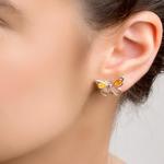 Butterfly Yellow Amber & Silver Stud Earrings