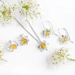 Daffodil Yellow Amber & Silver Stud Earrings