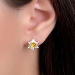 Daffodil Yellow Amber & Silver Stud Earrings