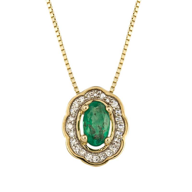 Ornate Oval Emerald & Diamond 9ct Gold Pendant