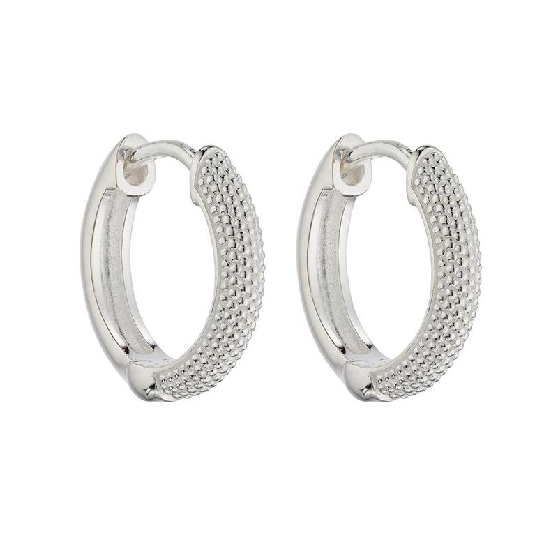 Micro Bead Textured Silver Hoop Earrings