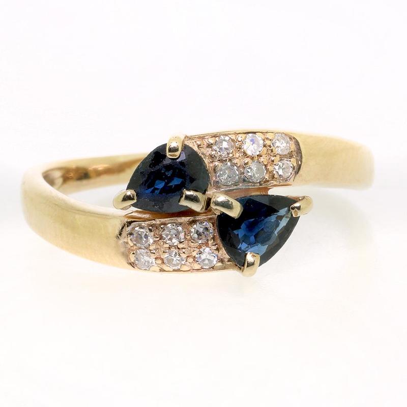 Sapphire and Diamond Crossover Ring