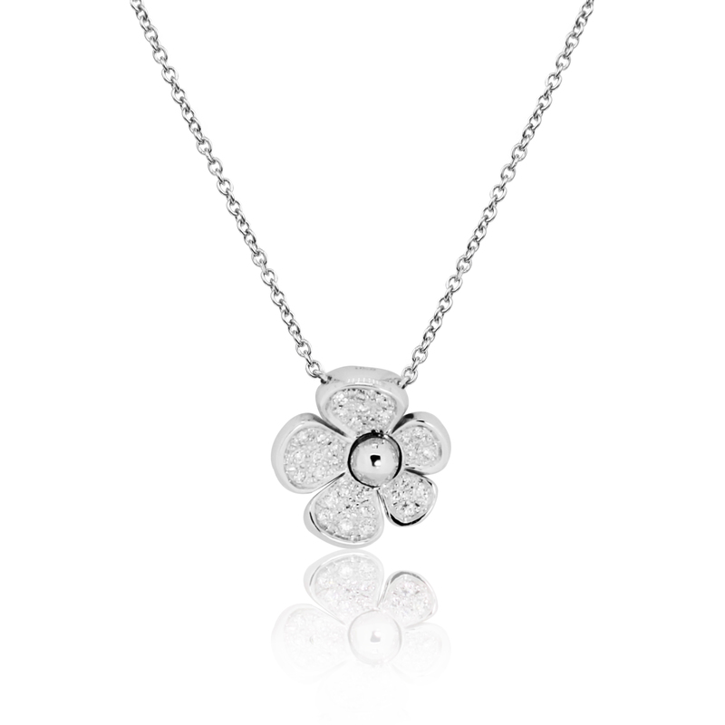 Diamond Set Flower Pendant and Chain