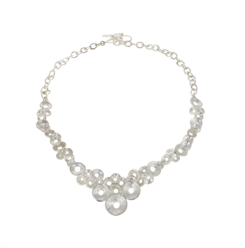 Silver Open Circles Textured Necklace