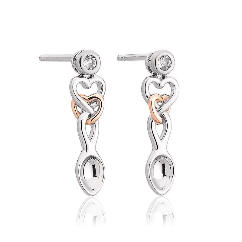 Lovespoons Silver and White Topaz Drop Earrings