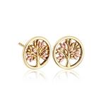 Tree of Life Yellow Gold Round Stud Earrings