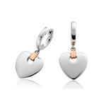 Cariad Heart Silver Drop Hoop Earrings