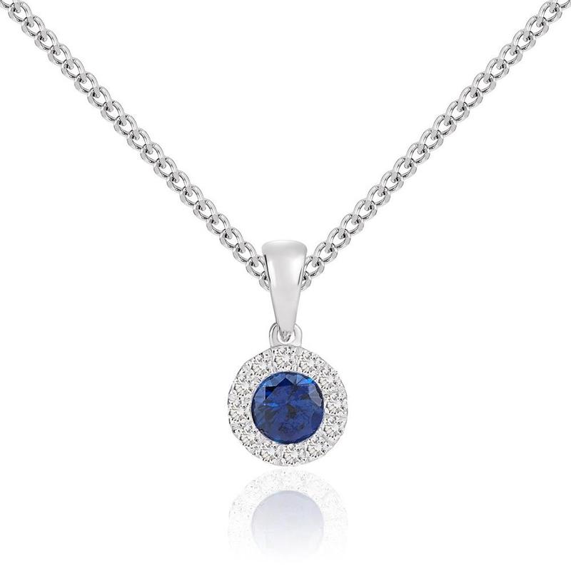 18ct White Gold Blue Sapphire & Diamond Pendant