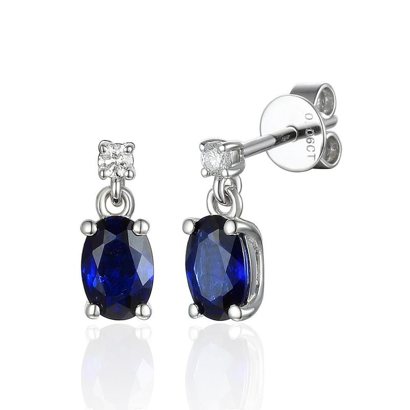 Oval Sapphire & Diamond 18ct Gold Drop Earrings