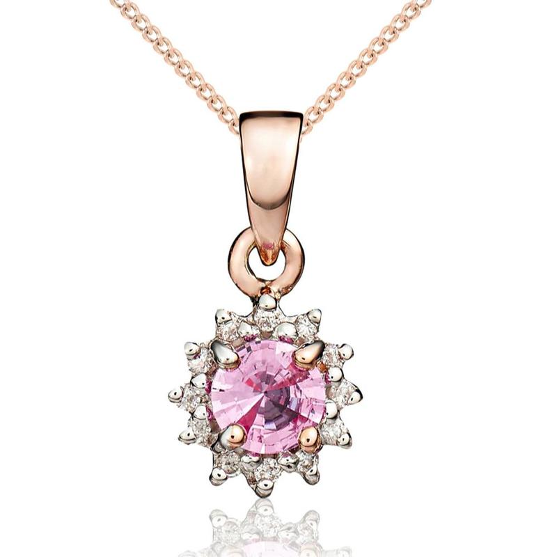 Pink Sapphire & Diamond Cluster 9ct Pendant