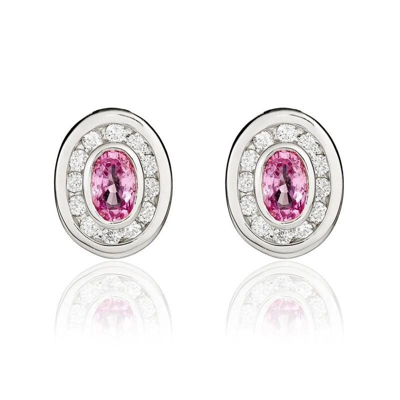Oval Pink Sapphire & Diamond Cluster 9ct Earrings