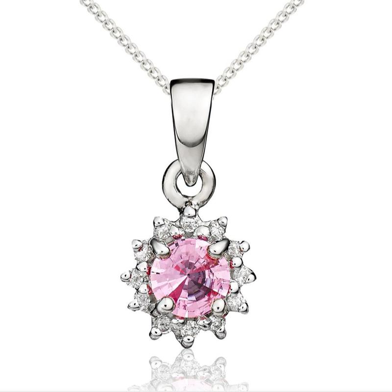 Pink Sapphire & Diamond 9ct Cluster Pendant