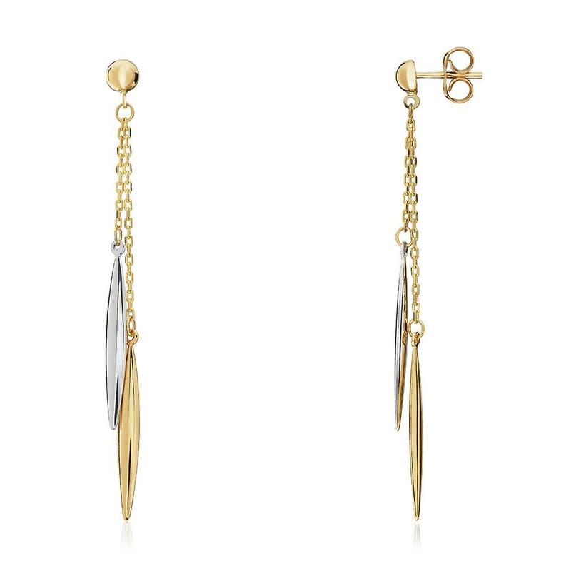 9ct Yellow and White Gold Marquise Drop Earrings