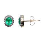 Oval Emerald & Diamond Cluster 9ct Stud Earrings
