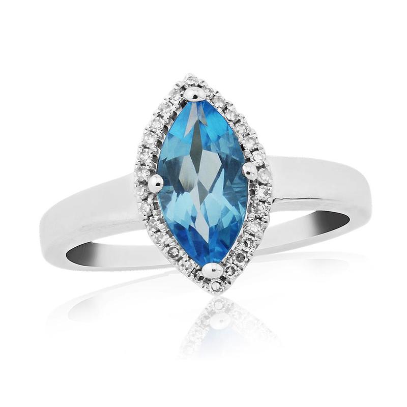 Marquise Shape Blue Topaz & Diamond 9ct Ring