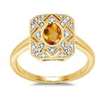 Citrine & 0.17ct Diamond Shield 9ct Gold Ring