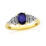 Oval Sapphire & Diamond Cluster 9ct Gold Ring