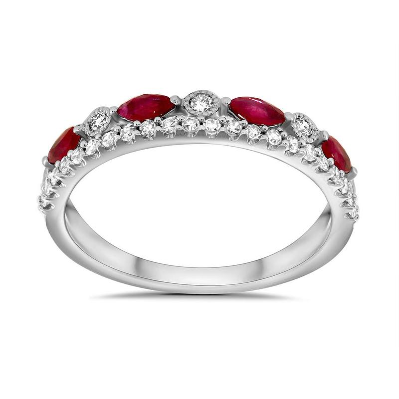 Ruby & 0.28ct Diamond Two Band Ring
