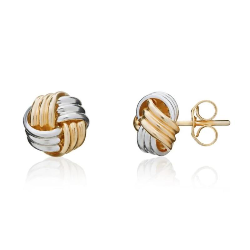 Yellow & White 9ct Gold Knot Stud Earrings
