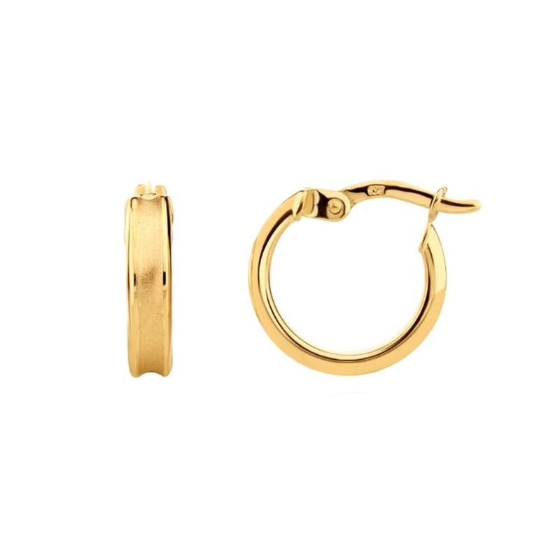 Concave Satin Finish 9ct Gold Hoop Earrings