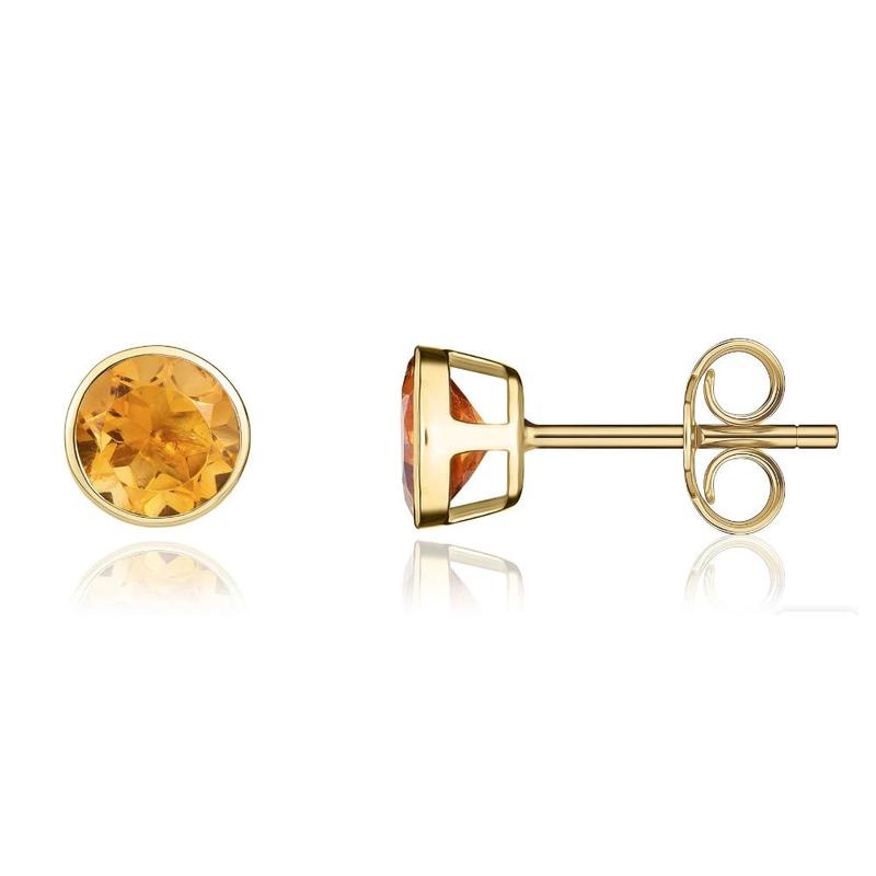Citrine Rubover 9ct Yellow Gold Stud Earrings