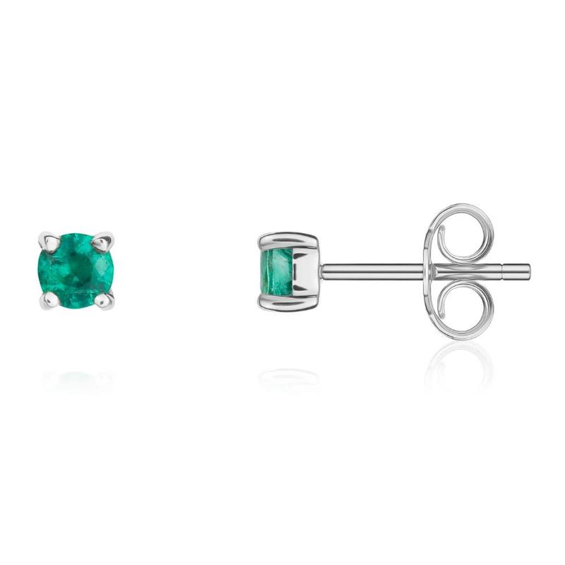 Emerald 3mm Round 9ct White Gold Stud Earrings