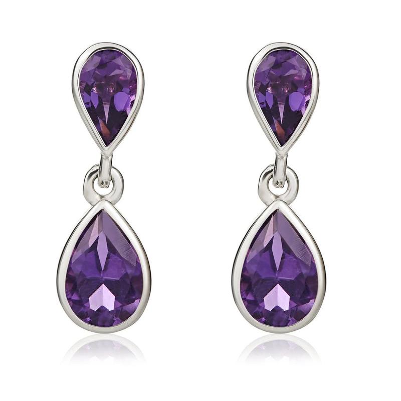 Pear Shaped Amethyst Double Drop Earrings | Bradley Hatch