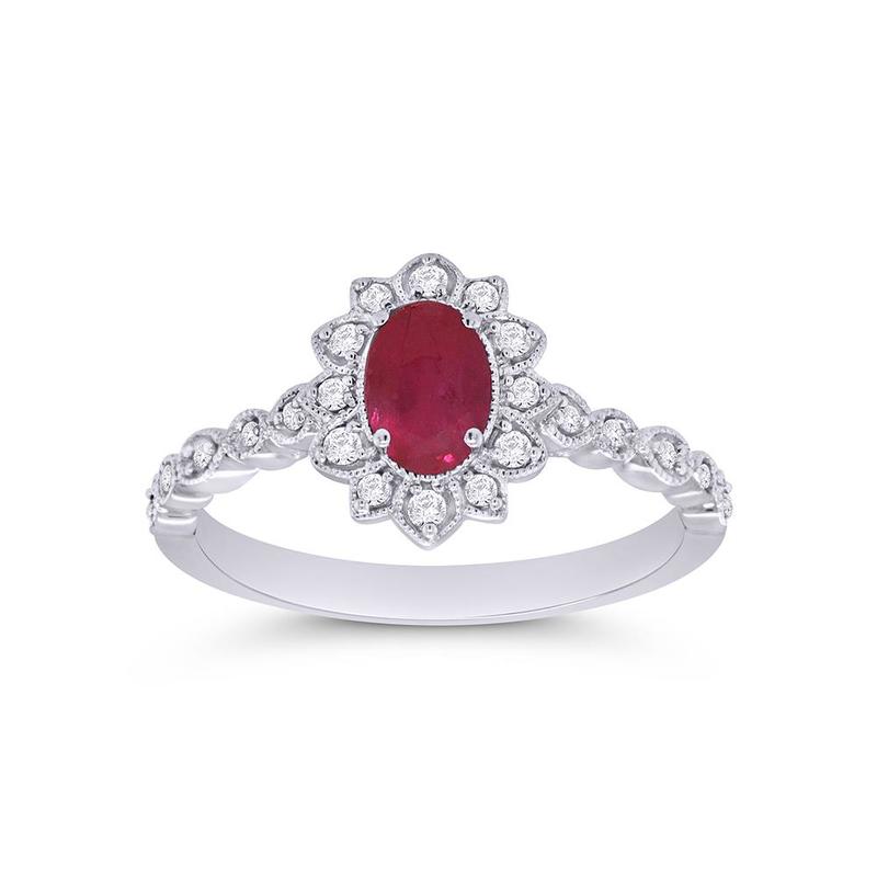 Ruby & 0.15ct Diamond Cluster 9ct Ring