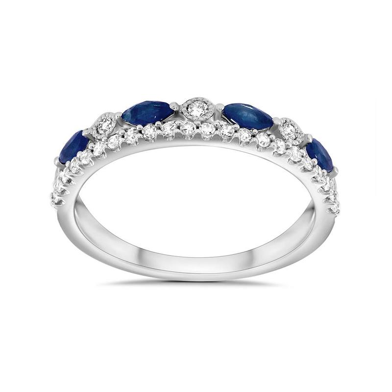Sapphire & 0.27ct Diamond Double Band 9ct Ring