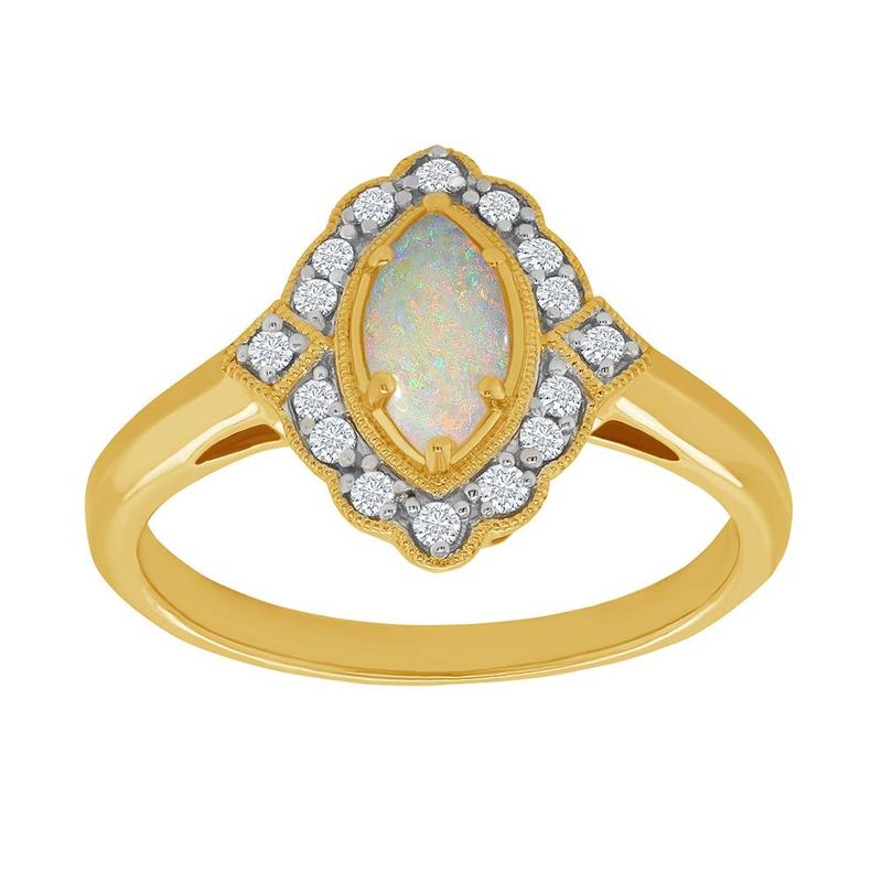 Opal & Diamond Marquise Shape 9ct Gold Ring