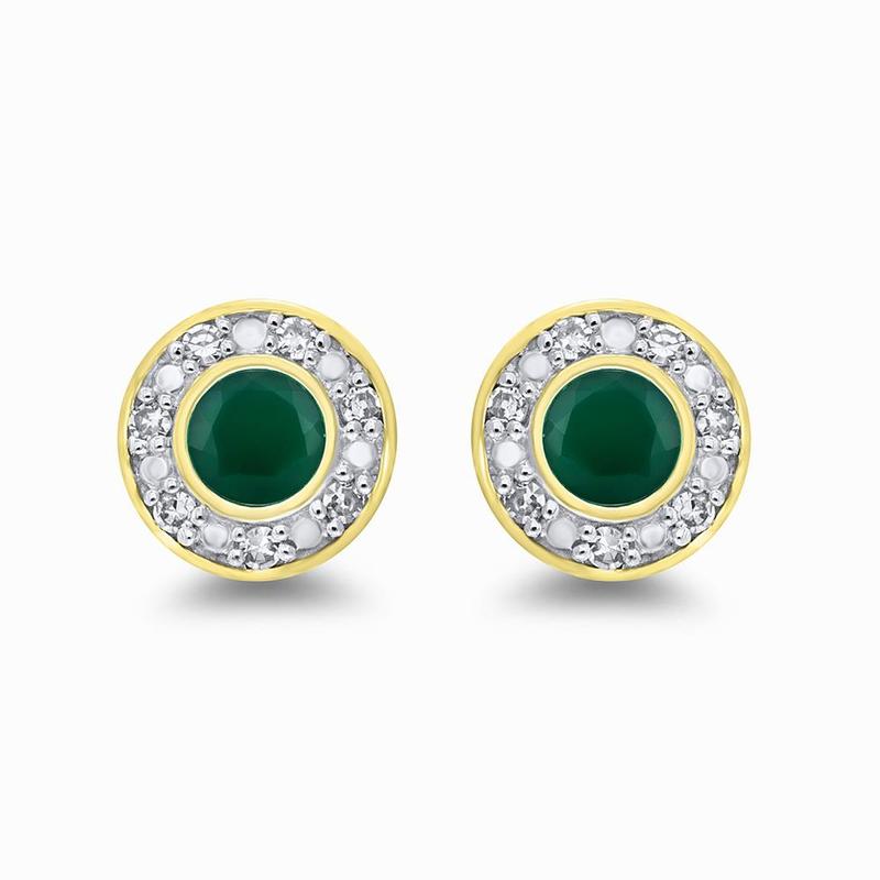 Emerald & Diamond Halo 9ct Gold Stud Earrings