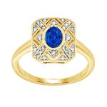 Sapphire & 0.17ct Diamond Shield 9ct Gold Ring