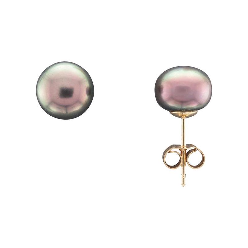 9ct 8mm Yellow Gold Black Freshwater Pearl Studs