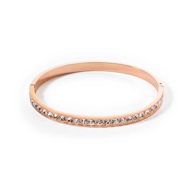 Crystal & Rose Gold Plated Steel Hinged Bangle
