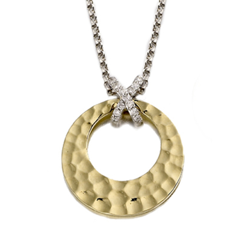 9ct Hammered Yellow & White Gold Diamond Necklace