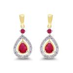 Ruby & Diamond Pear Shape 9ct Gold Drop Earrings